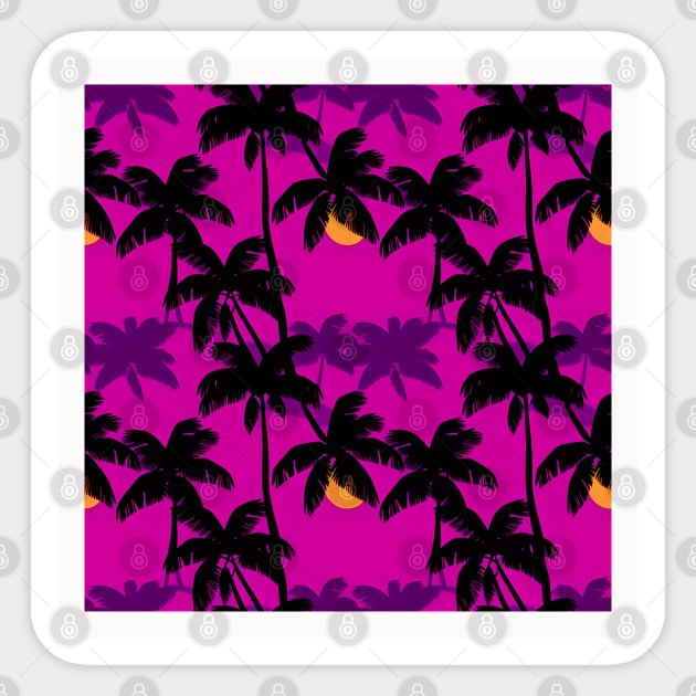 Violet Oasis with Palm Silhouettes Sticker by Sevendise